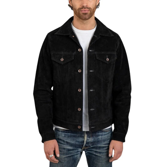 Arlen Black Trucker Suede Leather Jacket