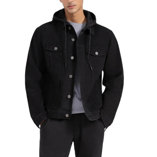 Men's Black Hooded Denim Jacket