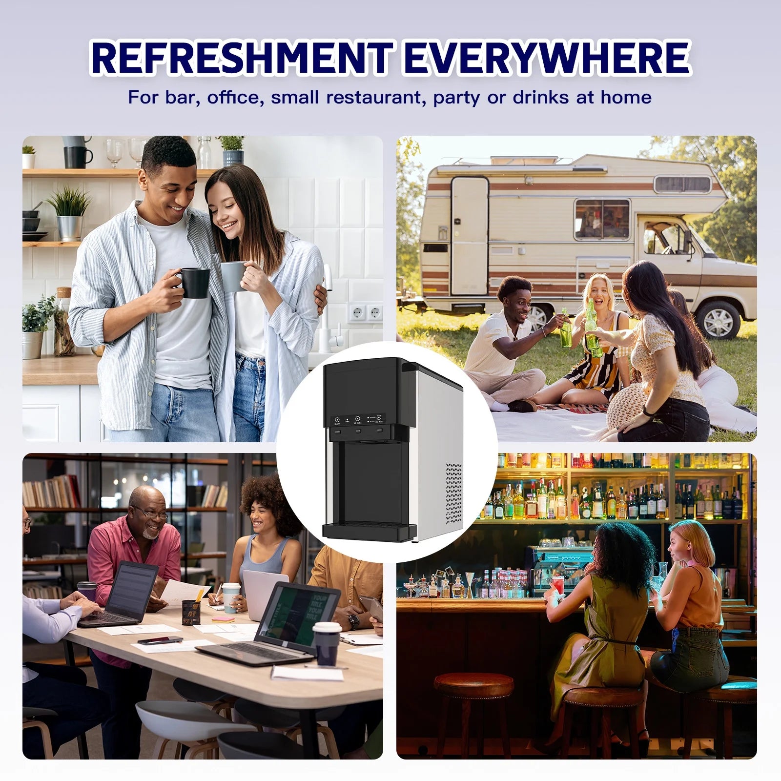 Advwin 3 in 1 Water Dispenser with Ice Maker Countertop, Bullet Ice, Crushed Ice, Water Cooler, 44Lbs/24H, 12 Ice Cube/6Min, Self-cleaning, 4Lbs Ice Storage, Home, Kitchen, Party, RV