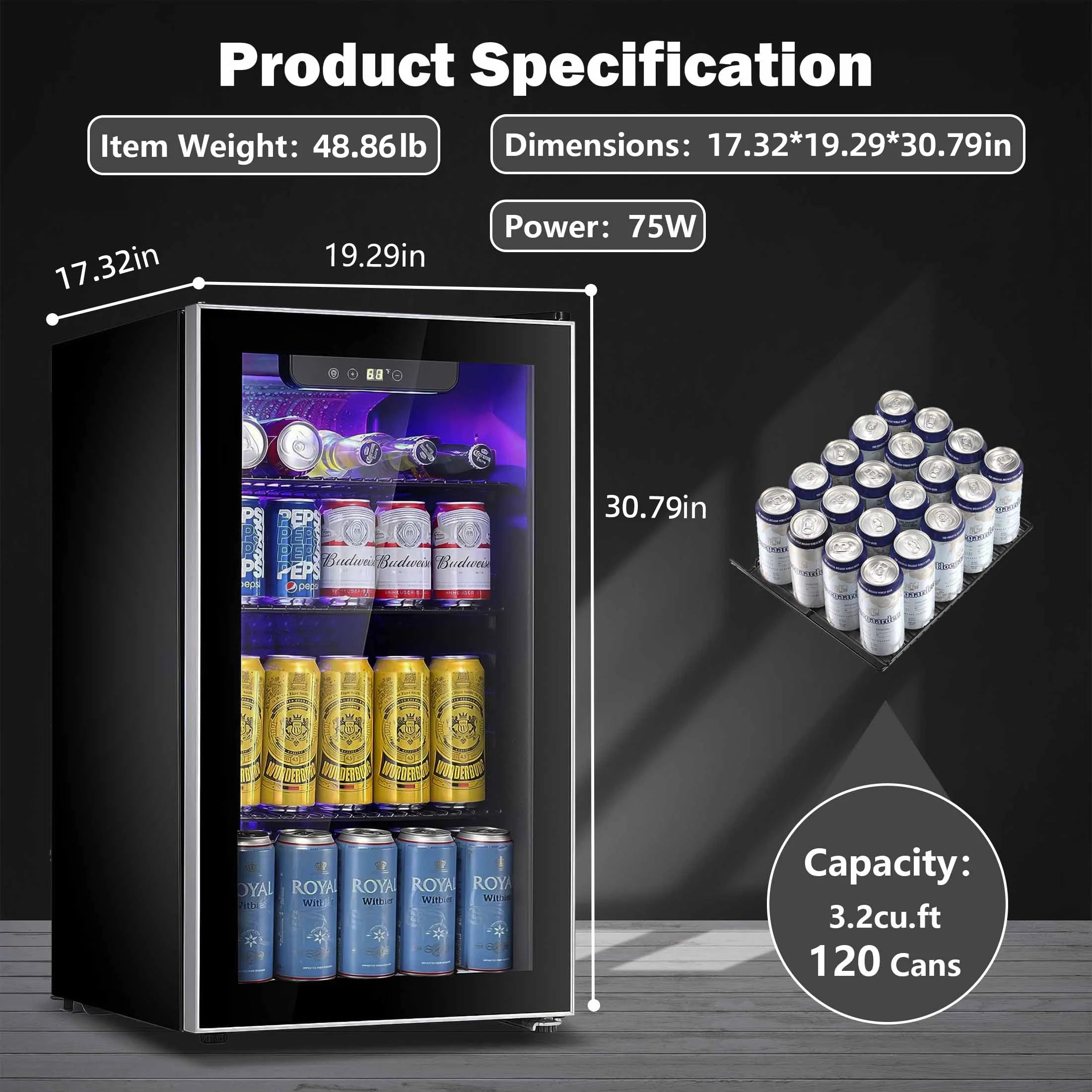 Auseo 126 Can Beverage Refrigerator and Cooler with Glass Door for Home/Office/Bar-Black