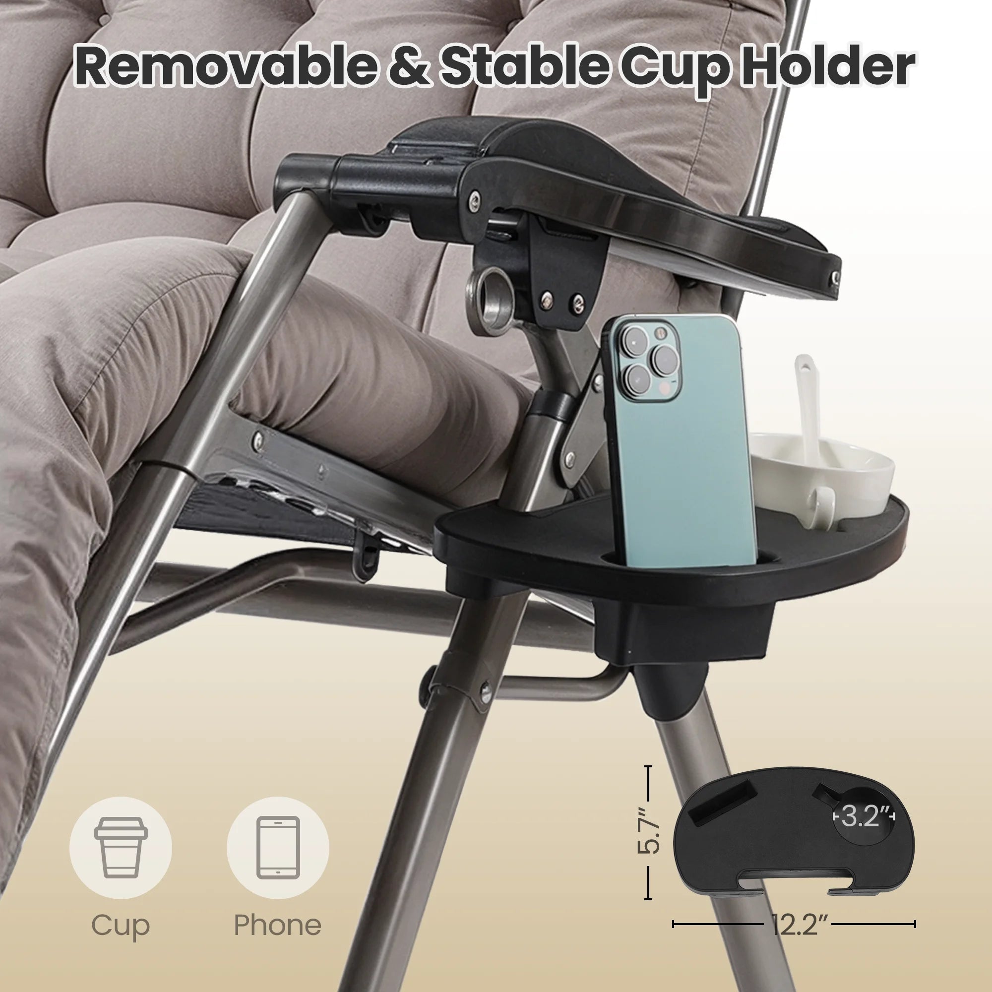 Naipo Zero Gravity Chair, Outdoor Foldable Padded Lounge Chair Recliner with Side Table, 353lbs Lounge Chair Sleep Relaxing, Winner