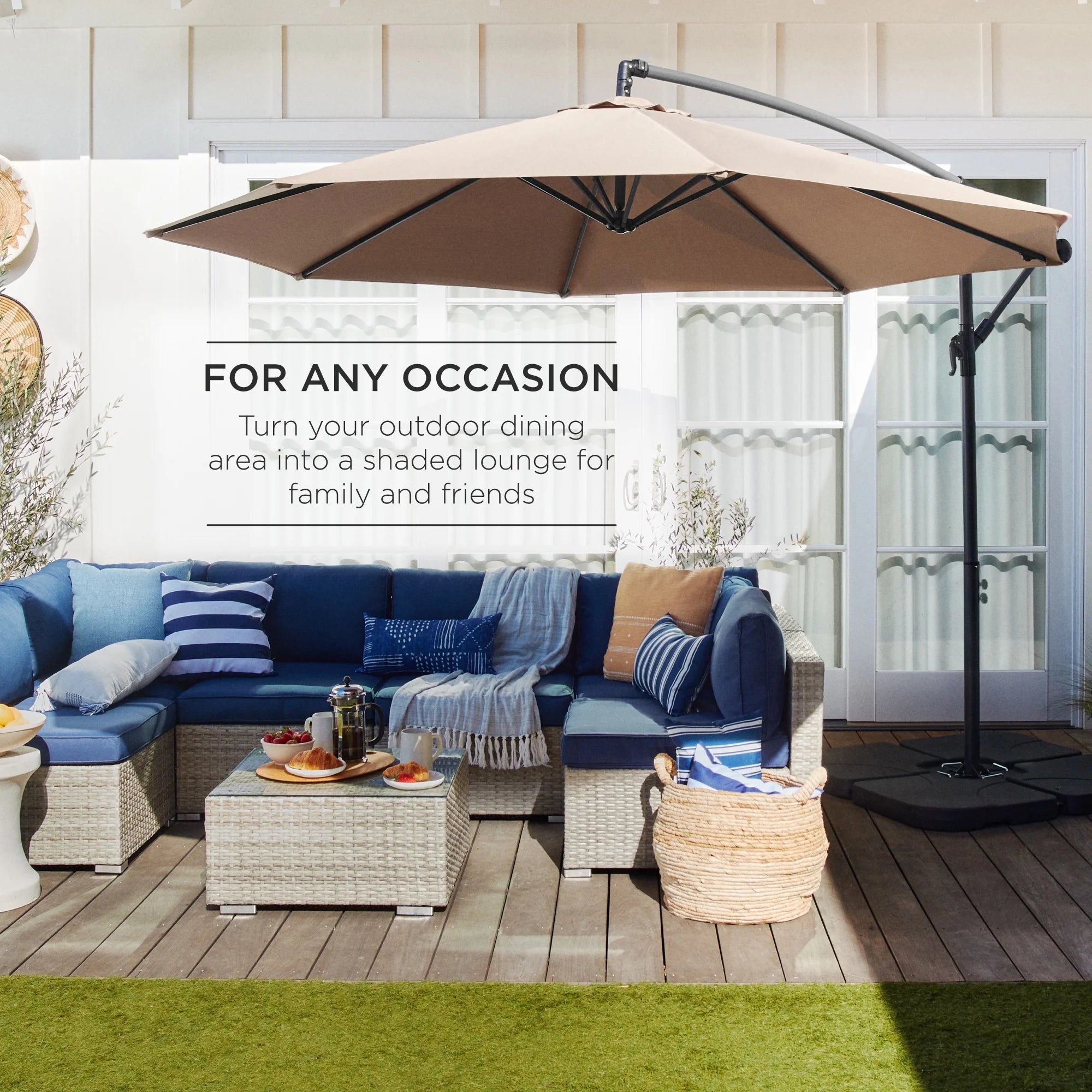 Best Choice Products 10ft Offset Hanging Outdoor Market Patio Umbrella w/ Easy Tilt Adjustment - Tan