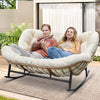 Beige Double Outdoor Rocking Chair, 2 Person Patio Rocking Egg Chair with Thick Cushion