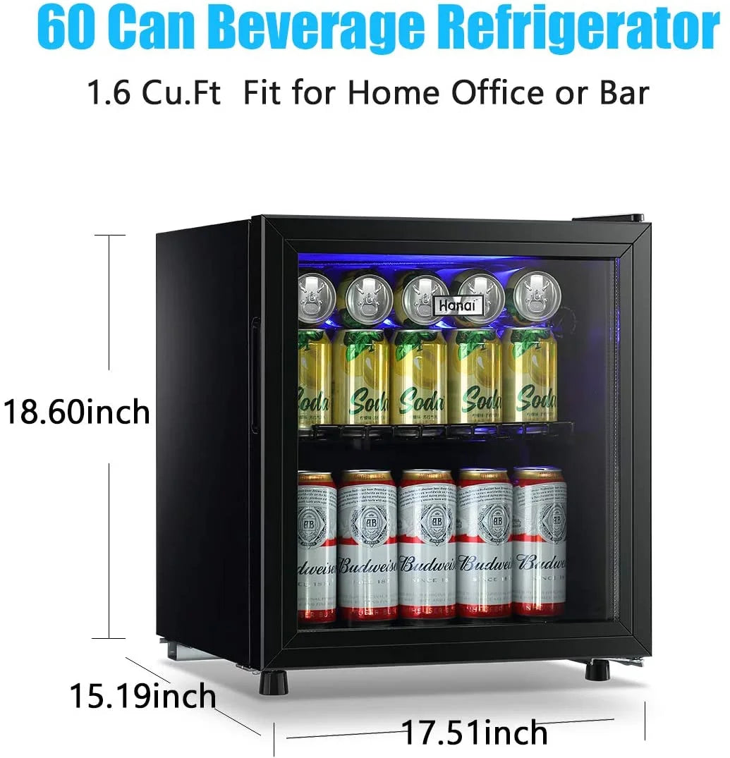 WANAI Compact Beverage Refrigerator, 100 Can Capacity, Glass Door, Black Stainless Steel