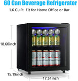 WANAI Compact Beverage Refrigerator, 100 Can Capacity, Glass Door, Black Stainless Steel
