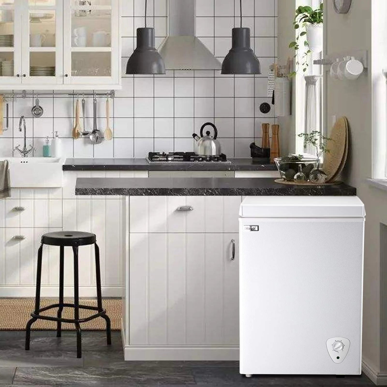 WANAI Chest Freezer 3.5 Cu Ft,Small Chest Freezer,Upright Single Door Refrigerator,White