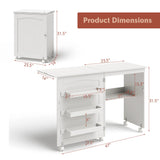 Costway Folding Sewing Table Rolling Craft Station with 3 Storage Bins & Charging Station White+natural