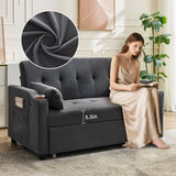 3 in 1 Convertible Sleeper Sofa Bed, Corduroy Futon Couches with Pull-Out Bed, Adjustable Backrest, Charging Port & Side Pockets, Modern Upholstered Sofa for Living Room, Guest Room