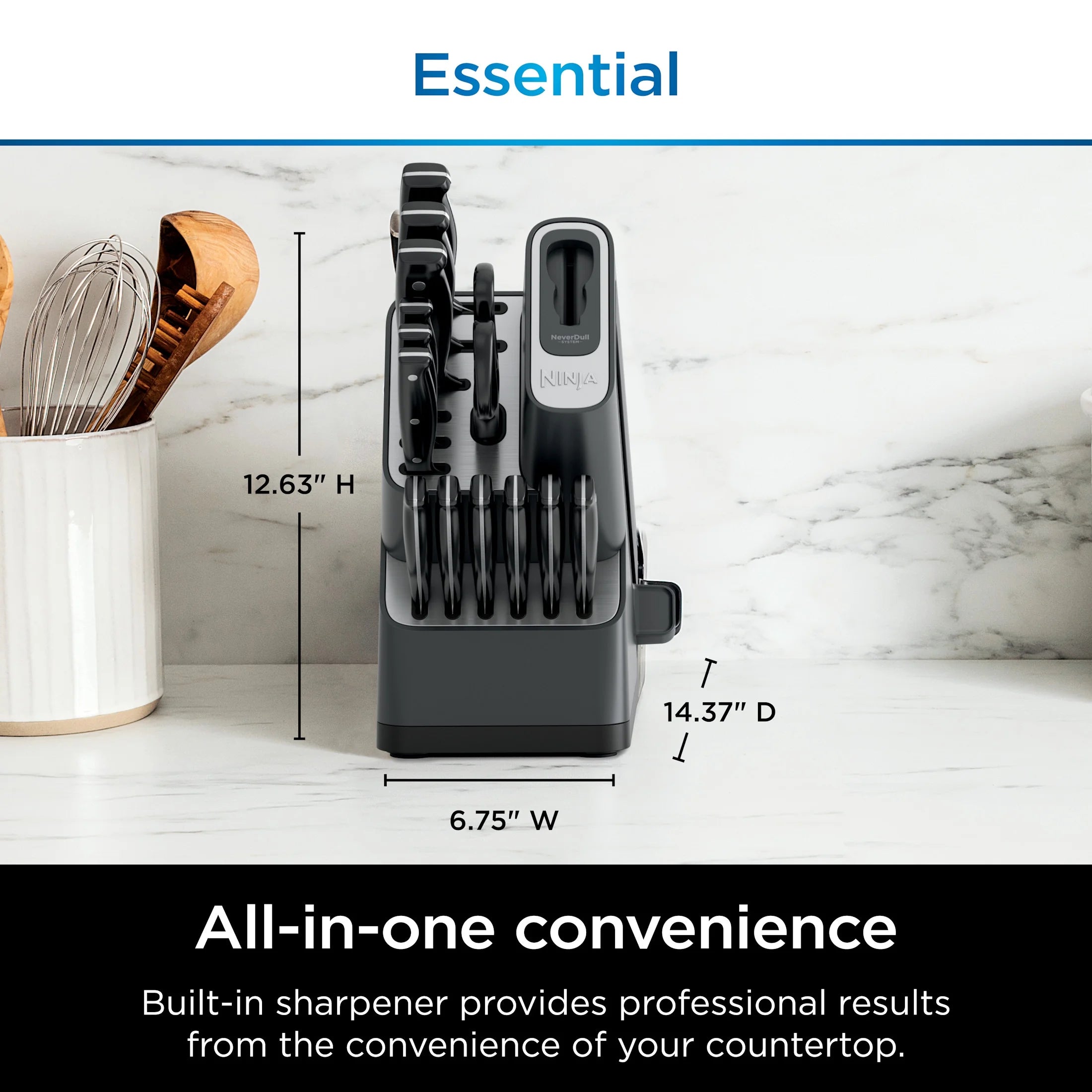 Ninja NeverDull 14-Piece Stainless Steel Essential Knife System with Built-in Sharpener, K12014 Black/Gray
