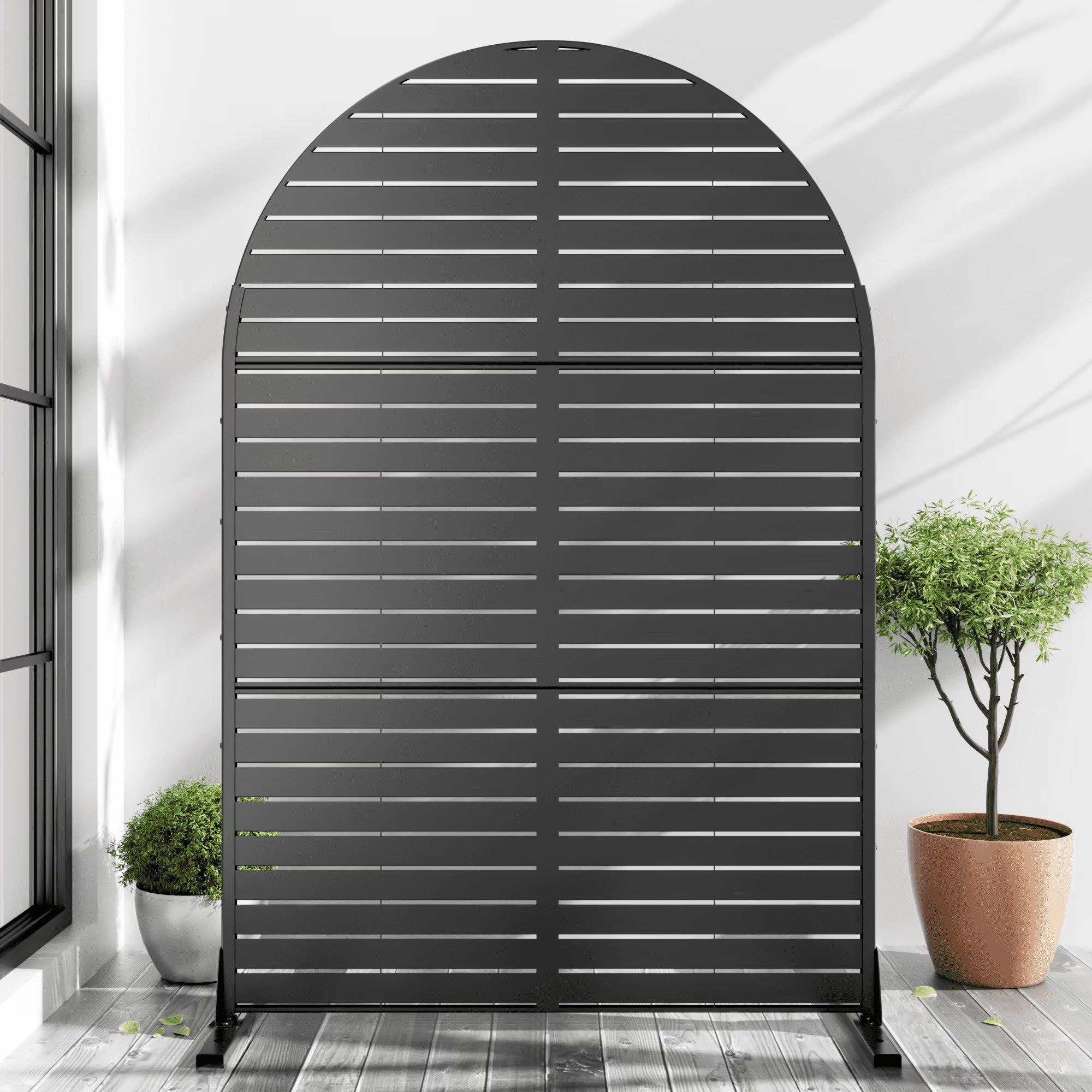 MAYEERTY 72*47" Outdoor Black Metal Privacy Panel Screen for Patio, Classic Louvered