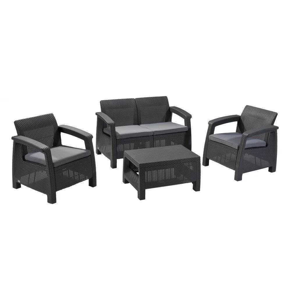 Corfu All Weather Resin 4 Piece Patio Conversation Set, Graphite