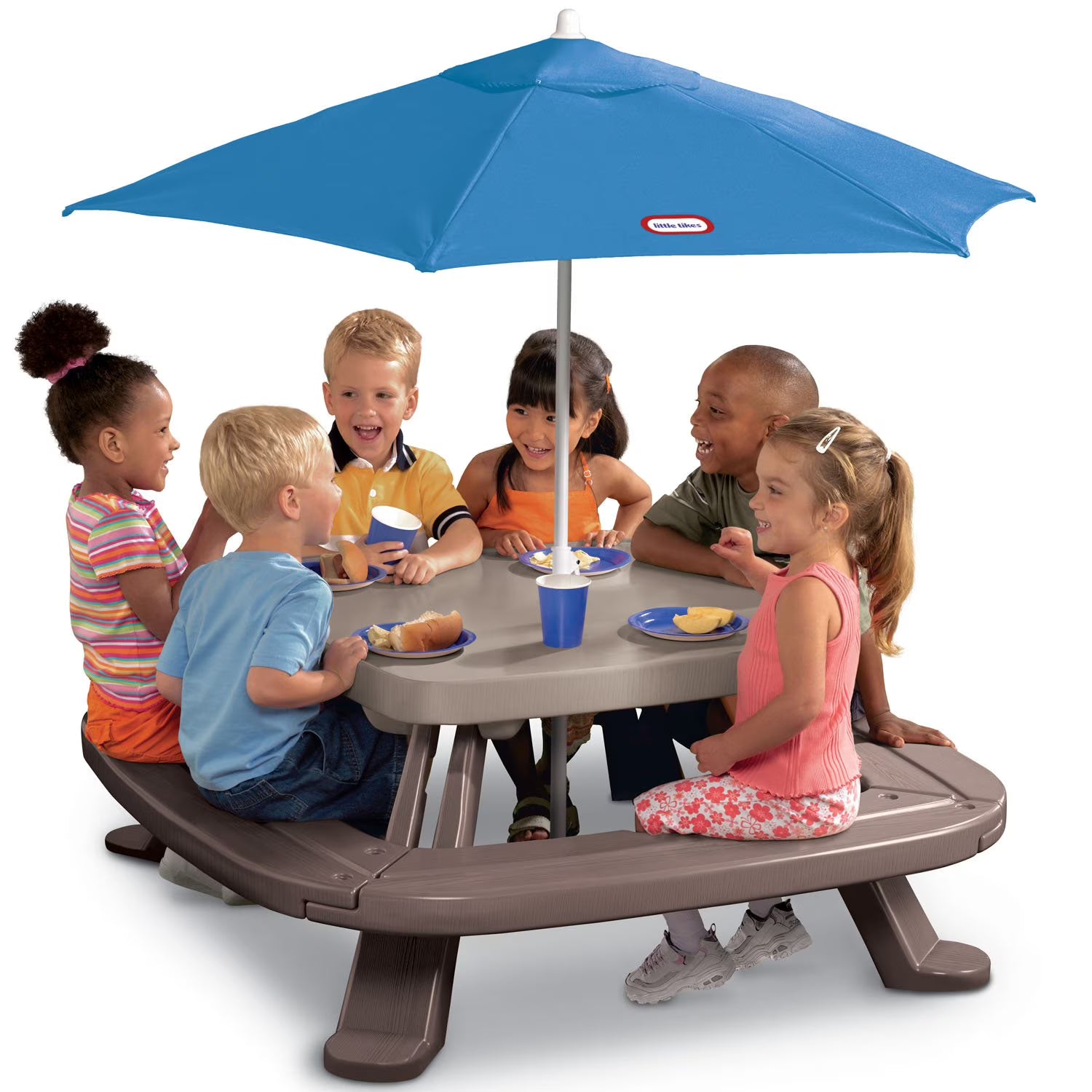 Outdoor Fold 'N Store Kids Picnic Table Toy with Market Umbrella, Multi-Color, Ages 2+