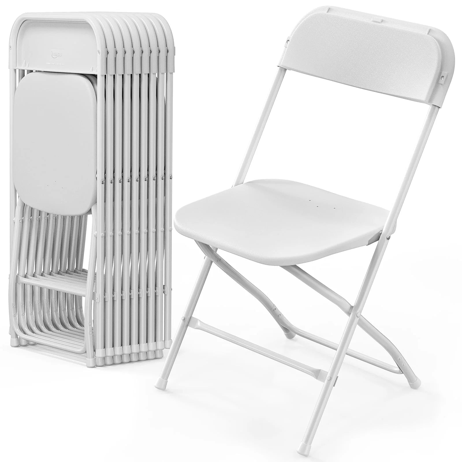 10 Pack White Plastic Folding Chair, Indoor Outdoor Stackable Seat
