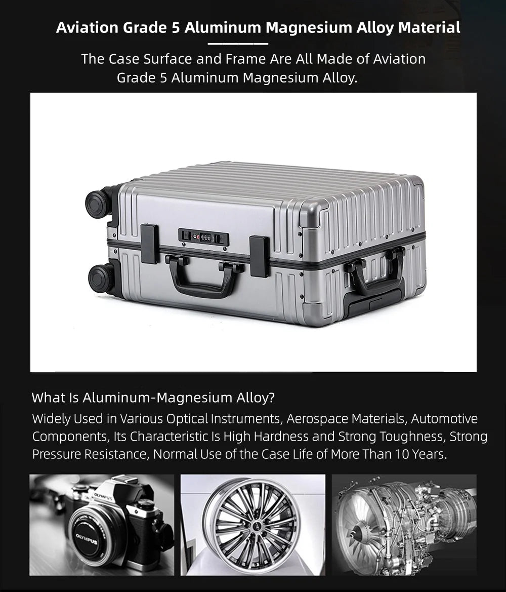 All Aluminum Hardshell Luggage, Airline Approved Zipperless Hardside Carry on Suitcase with Spinner Wheels, Checked Aluminium Luggage Metal Rolling Luggage Case for Travel, Business