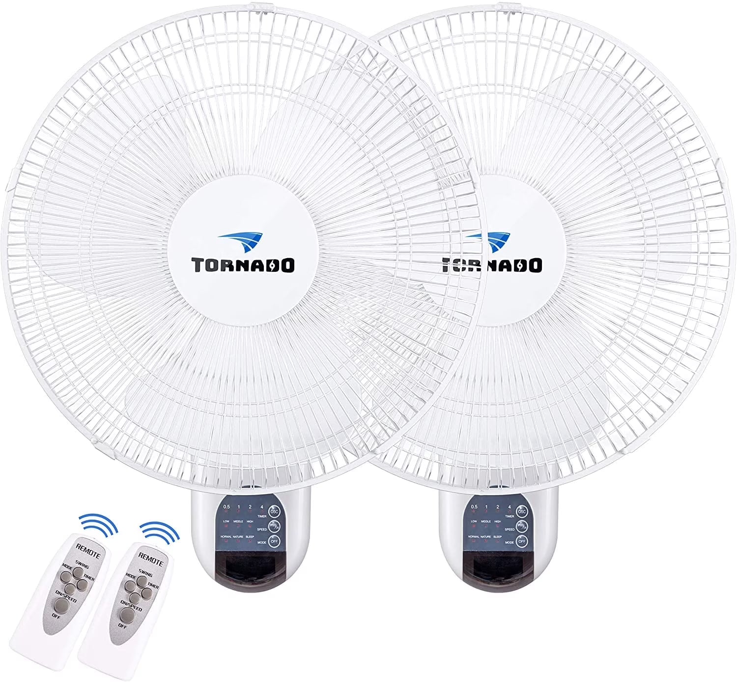 2 Pack - 16 Inch Wall Mount Fan - Remote Control Included - 3 Speed Settings - UL Safety Listed