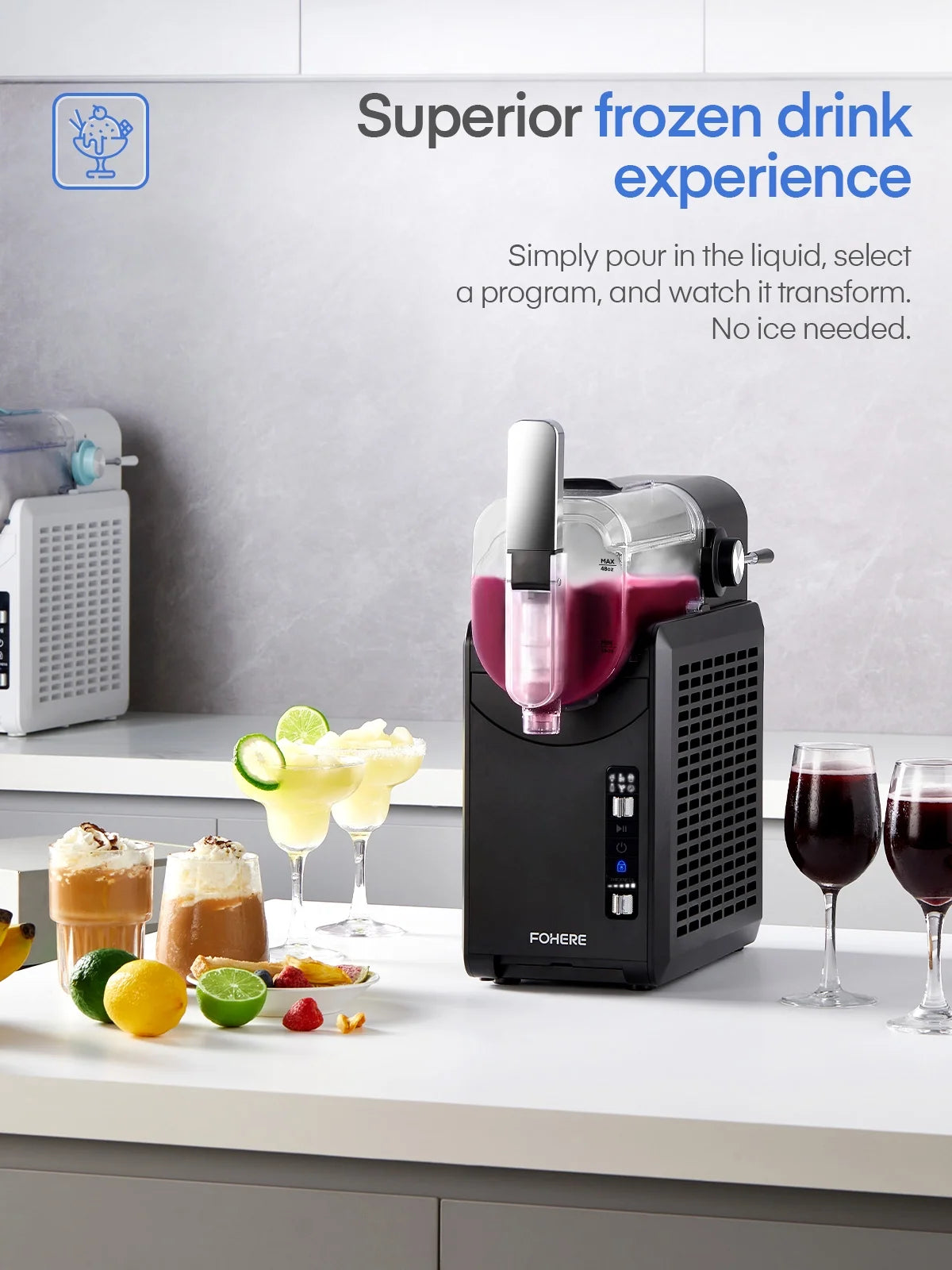 5-in-1 Slushie Machine, No Ice Needed, 15 Min Slushy Machine for Home with Self-Cleaning, Professional Frozen Drink Maker, 5 Preset Programs, Frozen Margaritas, Frapp��s, Milkshakes, and More, FOHERE