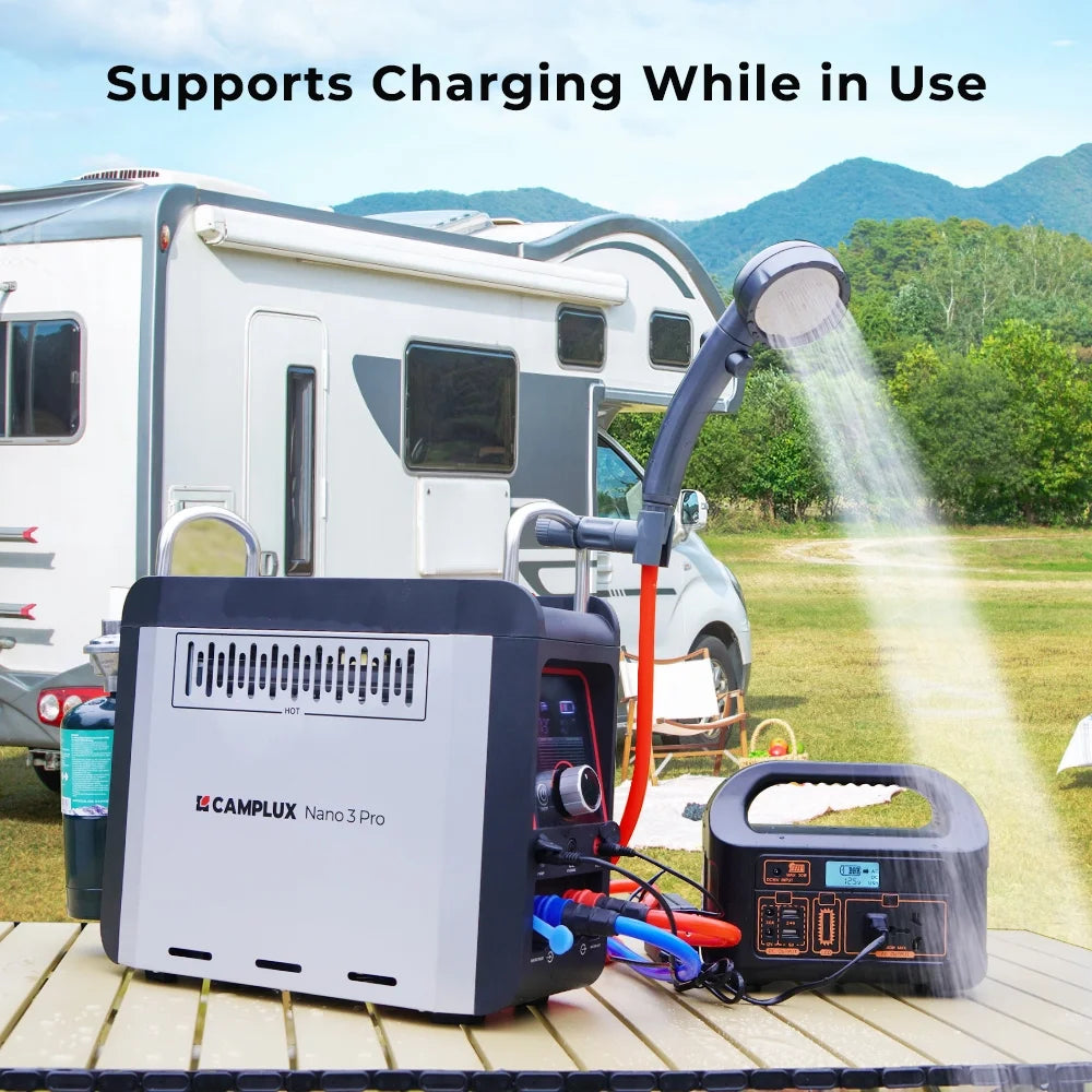 CAMPLUX Nano 3 Pro Portable Propane Water Heater with Battery, Instant Hot Water for Camping and Outdoor Use