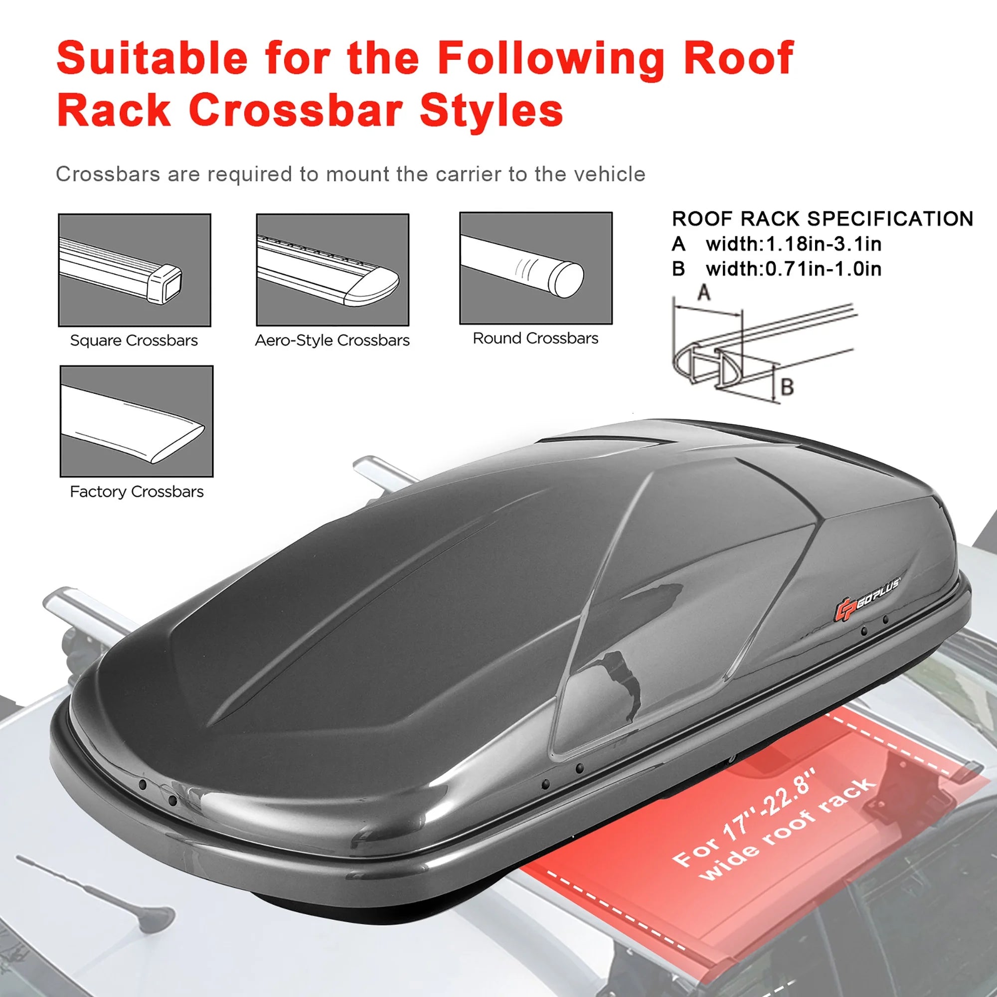 Goplus 14 Cubic Feet Cargo Box Dual-Sided Opening Rooftop Carrier Heavy Duty White