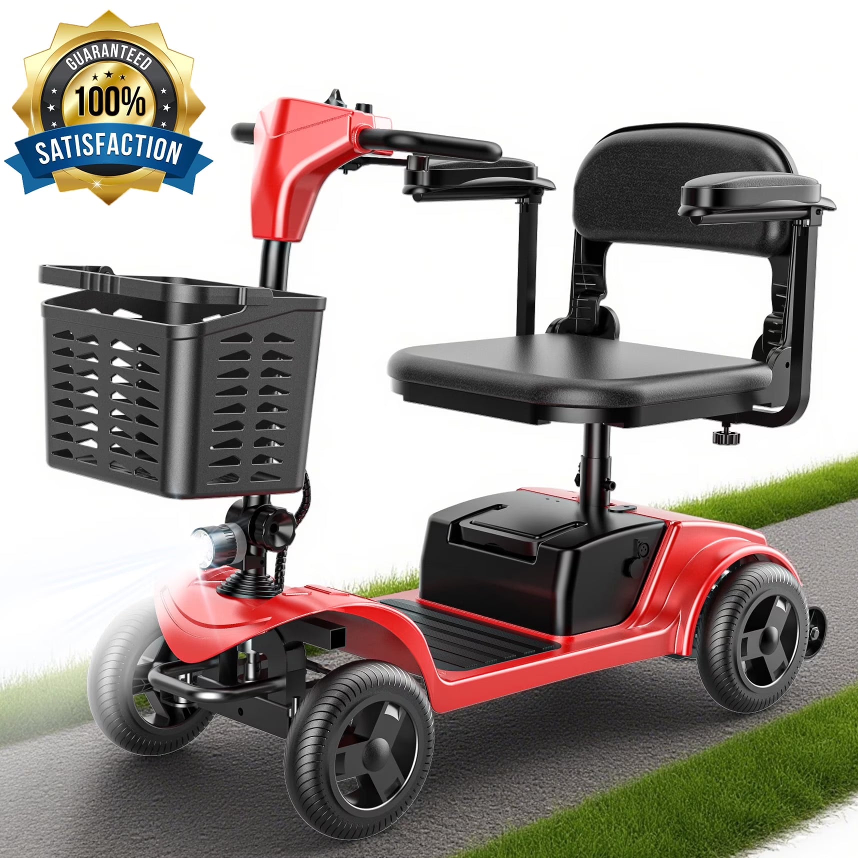 4 Wheel Mobility Scooter for Seniors, Wider Seats & Foldale Electric Wheelchair Device for Travel, Upgraded for Superior Performance, Red