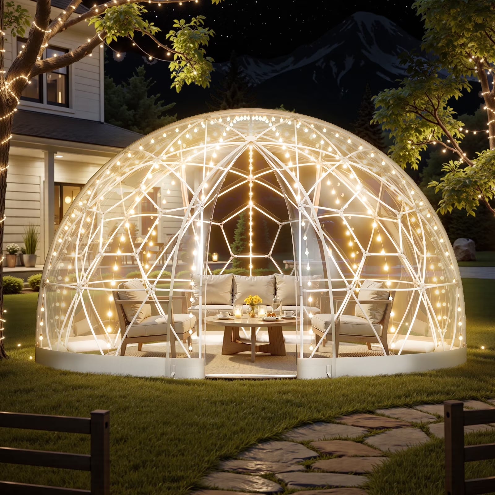 Garden Dome Tent, 12 x 7.2 ft Outdoor Clear Bubble Tent for 4-7 Person, Weatherproof Geodesic Dome Greenhouse with Window, PVC Igloo Tents for Backyard Patios Camping Party Wedding