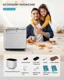 Simzlife 25-in-1 Bread Maker Machine, 2LB Capacity for Dough & Bread with Automatic Fruit and Nut Dispenser, Stainless Steel Construction