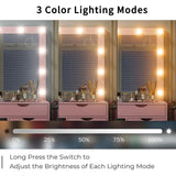 Yanosaku 15 Drawers Vanity Desk with Power Outlet, Makeup Table with Mirror and 13 LED Lights, 3 Color Lighting Modes, Brightness Adjustable, Glass Top Dressing Table, Vanity Set for Bedroom