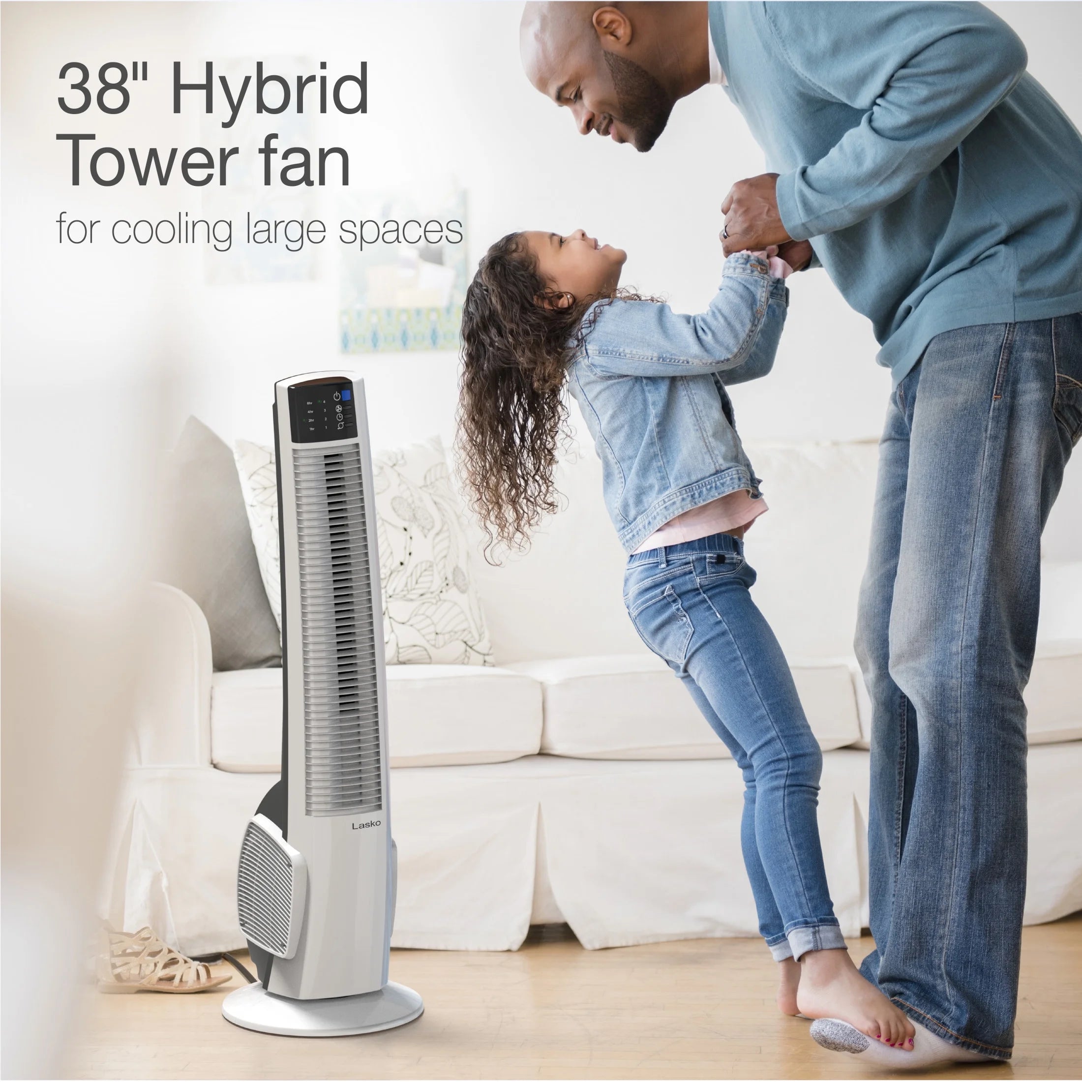 Lasko 38" 4-Speed Hybrid Oscillating Remote Controlled Tower Fan. Black, T38415