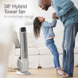 Lasko 38" 4-Speed Hybrid Oscillating Remote Controlled Tower Fan. Black, T38415