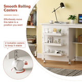 Costway Folding Sewing Table Rolling Craft Station with 3 Storage Bins & Charging Station White+natural