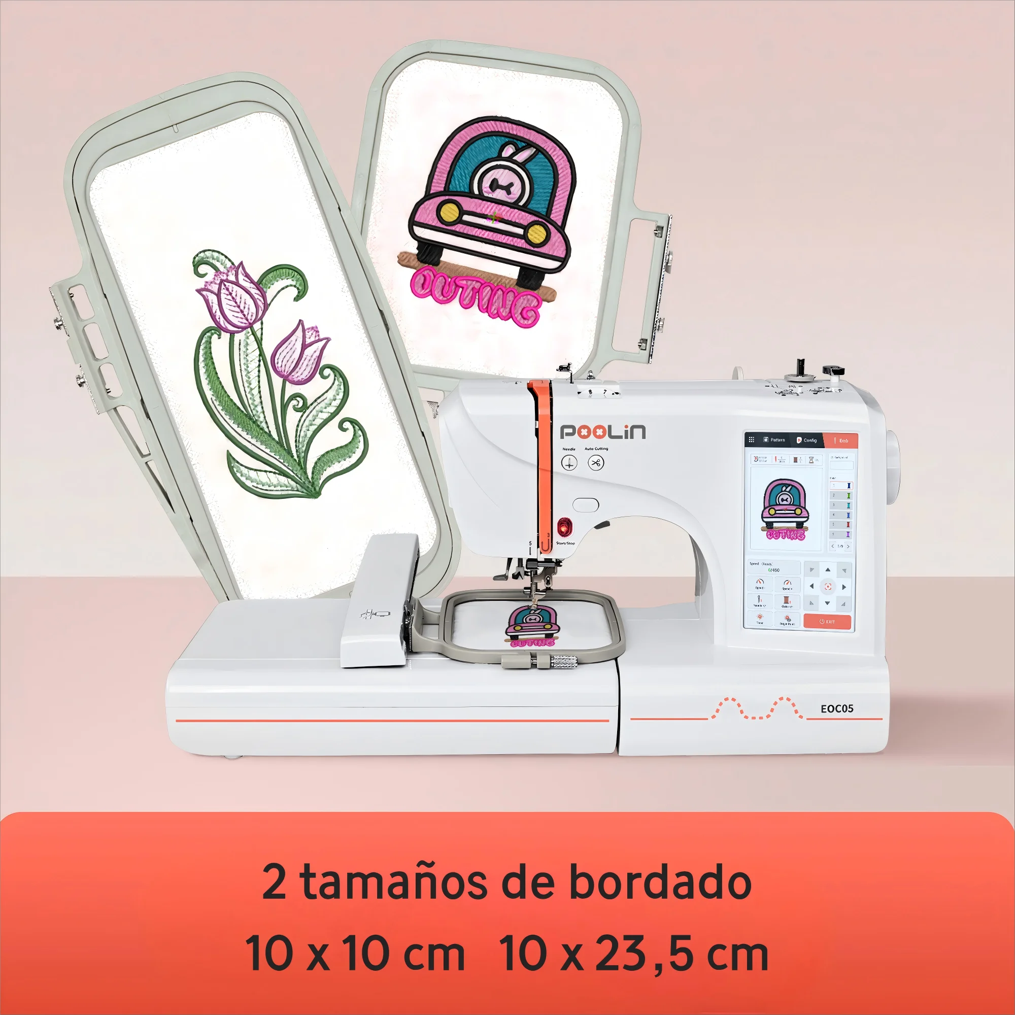 Poolin EOC05 Embroidery Machine 4x9.25" Area, 7" Touch Screen with kit
