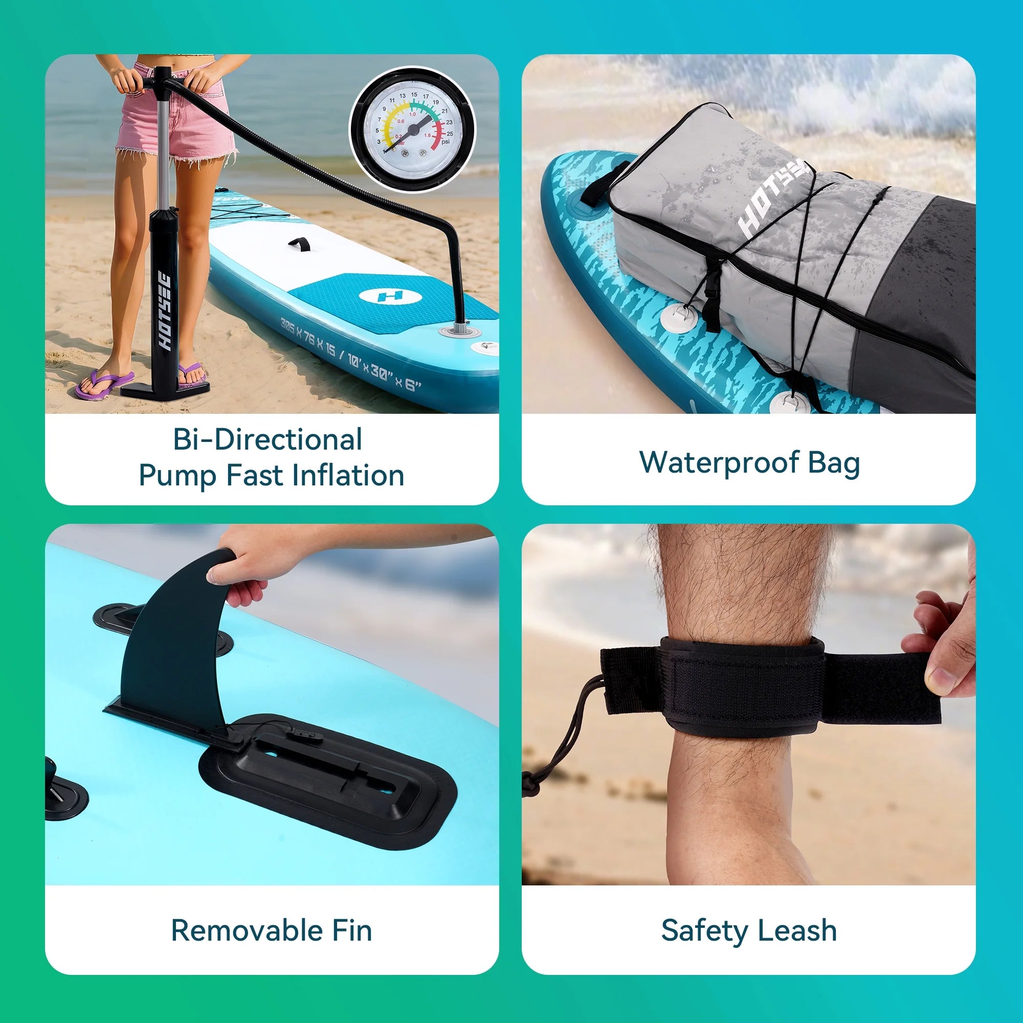 Hotsee 10' Inflatable Stand up Paddle Board 6'' Thick SUP Paddle Board with Accessories for Fishing, Non-Slip Deck, Double Action Pump