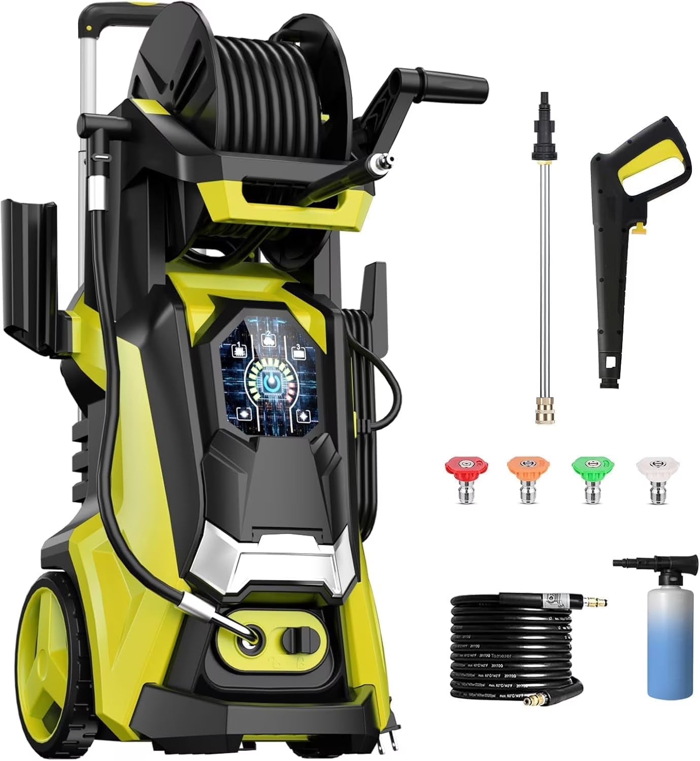 Electric Pressure Washer 5000PSI-Max 3.6GPM Power Washer Touch Screen Adjustable Pressure,4 Nozzles and 500ml Foam Cannon Power Washer Cleaning for Patio Yellow