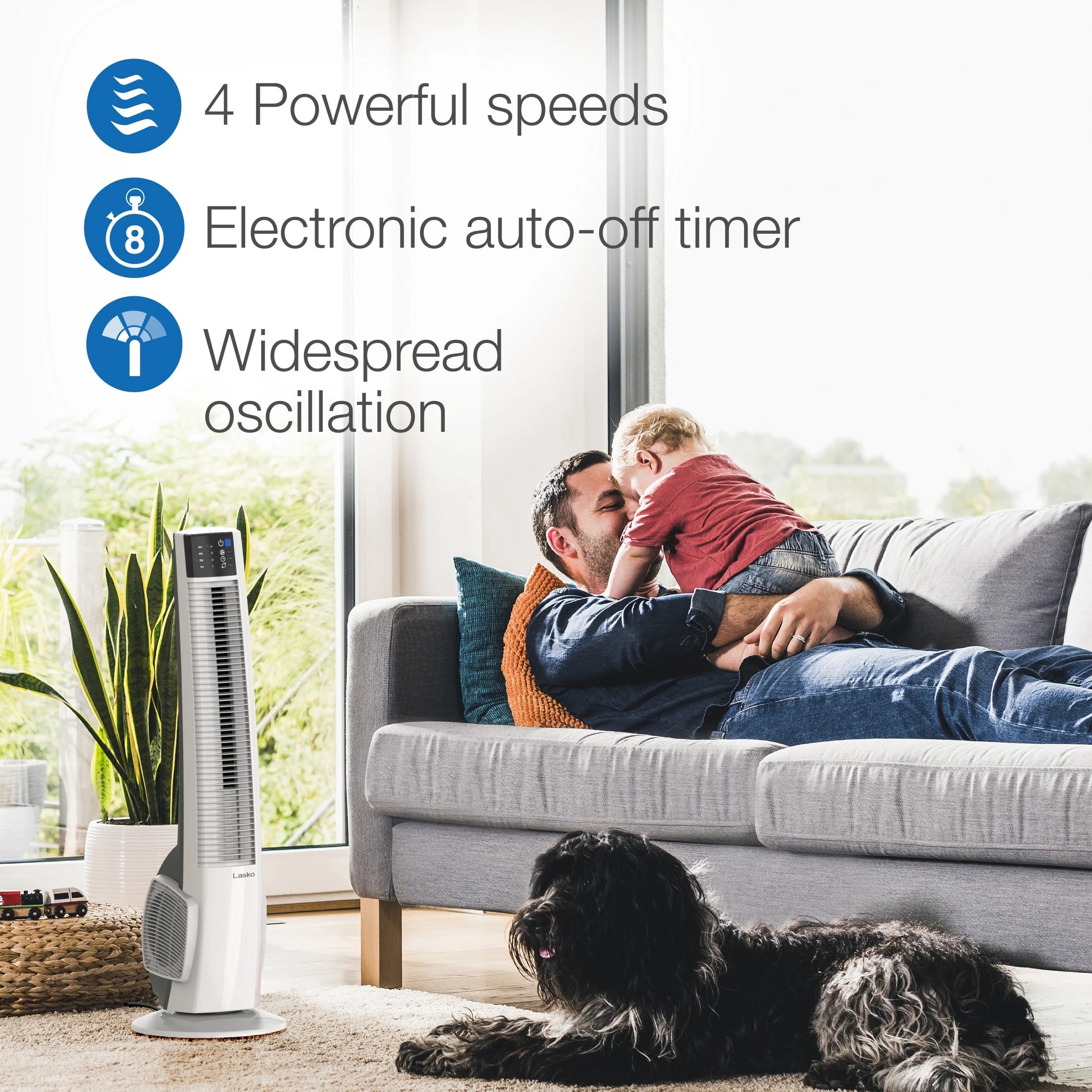Lasko 38" 4-Speed Hybrid Oscillating Remote Controlled Tower Fan. Black, T38415