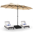 15ft Large Outdoor Umbrella Double-Sided Patio Umbrella with Base, Crank Handle, 12 Ribs Rectangular Umbrella for Patio Graden Poolside (Beige)