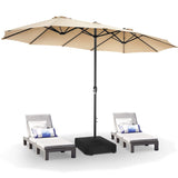 15ft Large Outdoor Umbrella Double-Sided Patio Umbrella with Base, Crank Handle, 12 Ribs Rectangular Umbrella for Patio Graden Poolside (Beige)