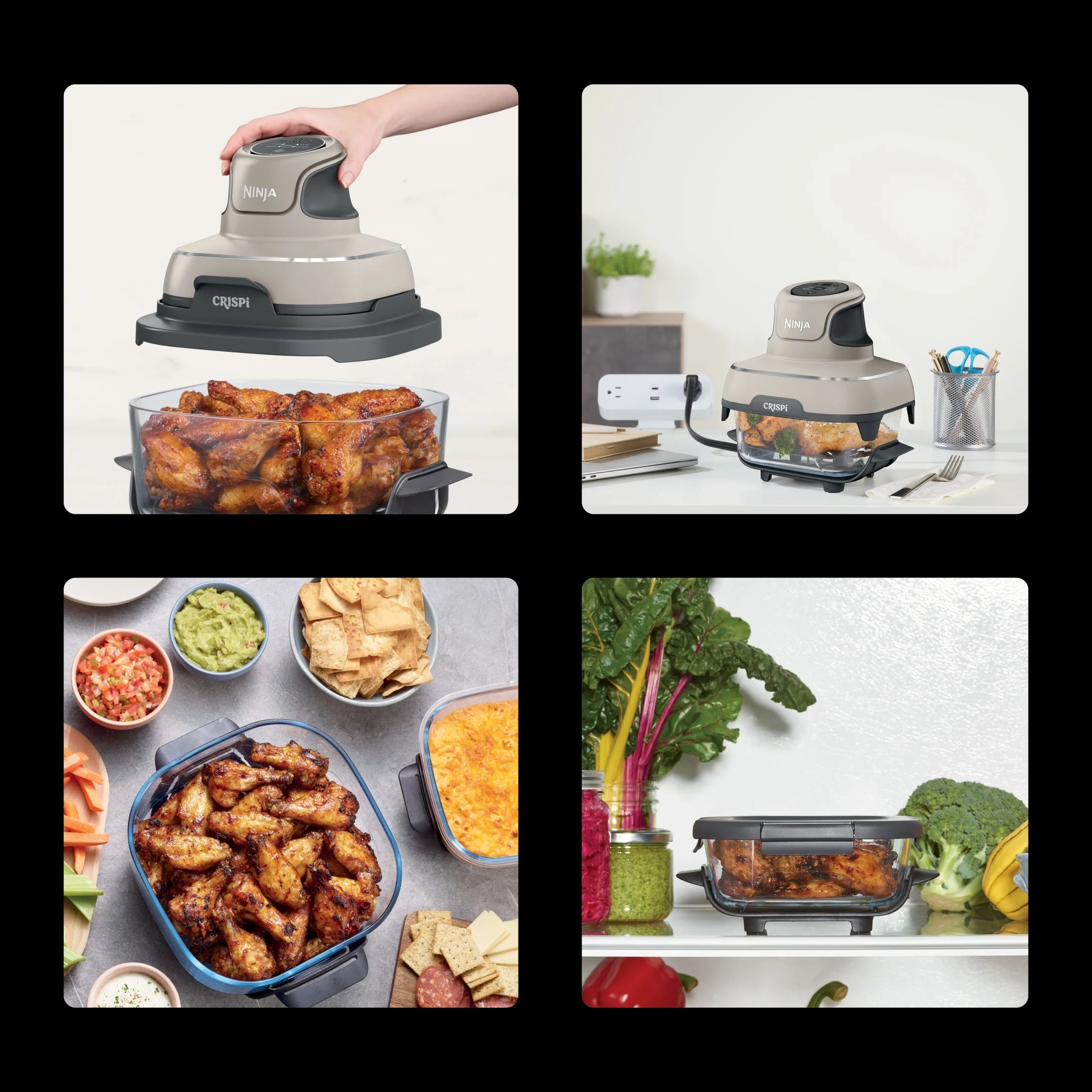 Ninja Crispi 4-in-1 Portable Glass Air Fryer Cooking System, 4-Qt & 6-Cup Containers, Cyberspace