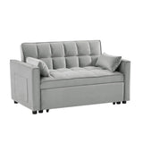 Convertible Sofa Bed,3-in-1 Sleeper Sofa with Pull Out Bed,Velvet Highly Elastic Sponge Futon Couch Loveseat with Adjustable Backrest and 2 Pillows for Living Room,Gray