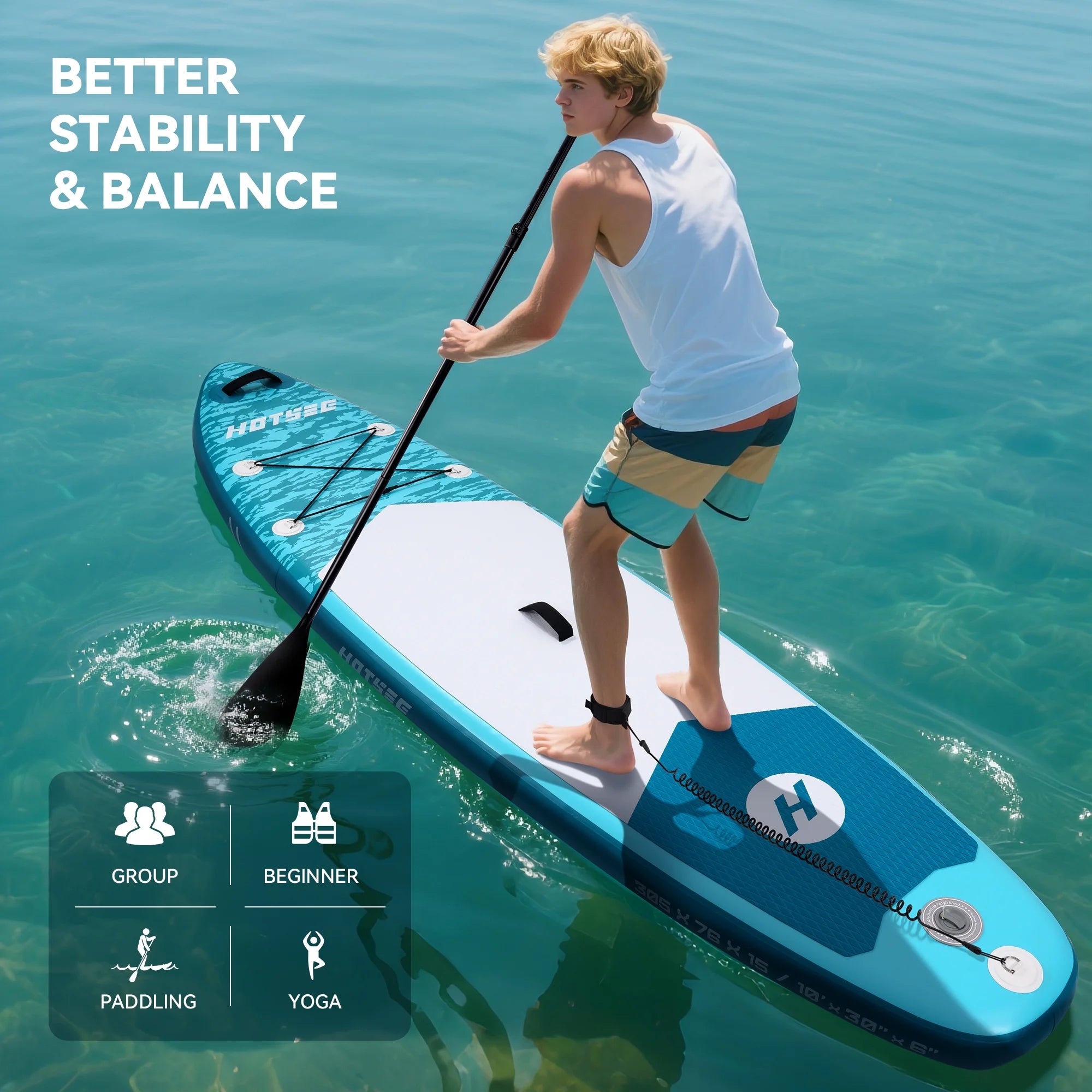 Hotsee 10' Inflatable Stand up Paddle Board 6'' Thick SUP Paddle Board with Accessories for Fishing, Non-Slip Deck, Double Action Pump