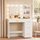 Lacoo Vanity Desk with Mirror and LED Lights, Makeup Vanity with 7 Drawers & 4 Shelves, Vanity Table with Power Outlet for Bedroom Dressing Room, White