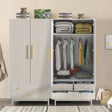 Armoire Wardrobe Closet with 2 Doors, Wardrobe Cabinet with Hanging Rod and Drawers, Wooden Closet for Bedroom, White