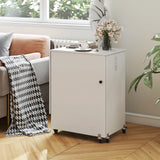 Costway Folding Sewing Table Rolling Craft Station with 3 Storage Bins & Charging Station White+natural