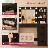 Lacoo Vanity Desk with Mirror and LED Lights, Makeup Vanity with 7 Drawers & 4 Shelves, Vanity Table with Power Outlet for Bedroom Dressing Room, White