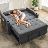 3 in 1 Convertible Sleeper Sofa Bed, Corduroy Futon Couches with Pull-Out Bed, Adjustable Backrest, Charging Port & Side Pockets, Modern Upholstered Sofa for Living Room, Guest Room
