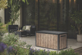 Keter Signature 170 Gallon Durable Resin Outdoor Deck Box Storage Organization, Pine