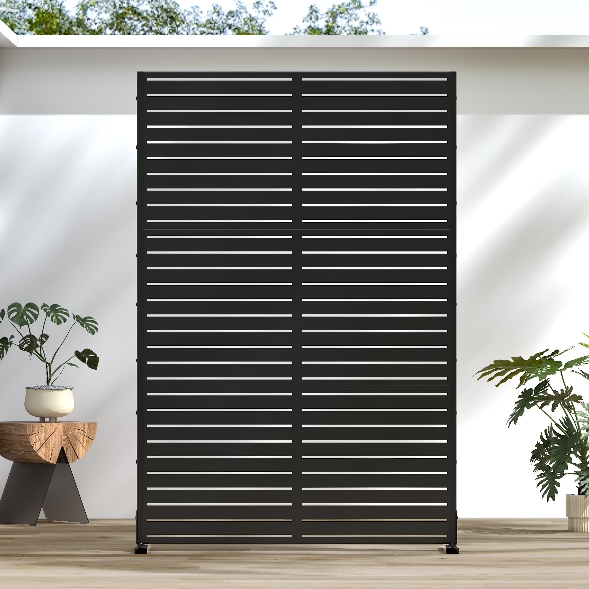 MAYEERTY 72*47" Outdoor Black Metal Privacy Panel Screen for Patio, Classic Louvered