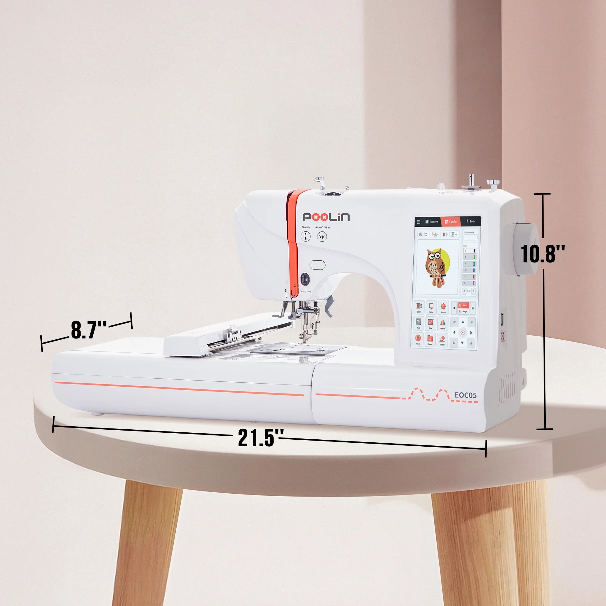 Poolin EOC05 Embroidery Machine 4x9.25" Area, 7" Touch Screen with kit