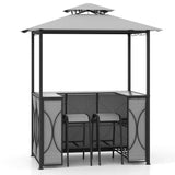 Costway 3 PCS Patio Bar Set with Tempered Glass Bar Table Metal Storage Shelves for Garden Grey