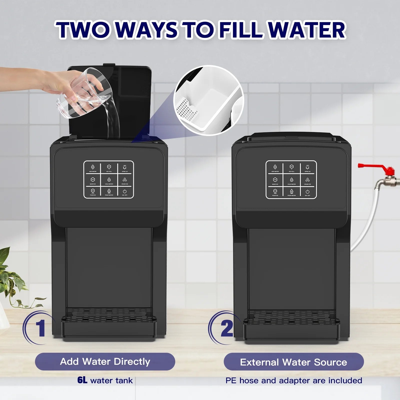 Advwin 3 in 1 Water Dispenser with Ice Maker Countertop, Bullet Ice, Crushed Ice, Water Cooler, 44Lbs/24H, 12 Ice Cube/6Min, Self-cleaning, 4Lbs Ice Storage, Home, Kitchen, Party, RV