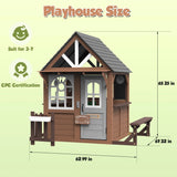 COCLUB Outdoor Playhouse, Wooden Playhouse for Kids Toddlers, Large Kids Playhouse with Bench/Fence/Kitchen/Door Nameplate/Pretend Phone, Girls Boys Outdoor Toy Gift for Ages 3+, (62.99"W* 67.32"L)
