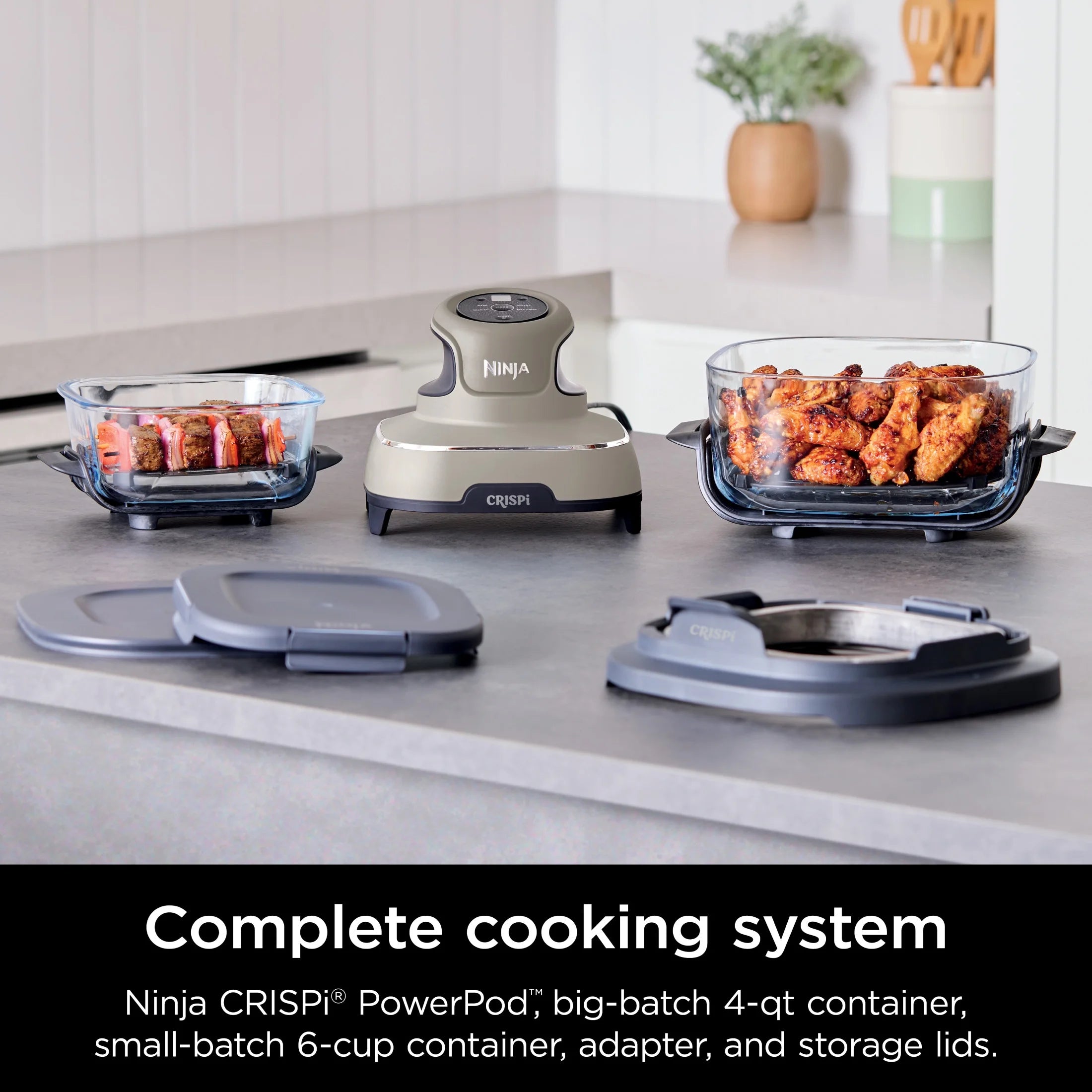 Ninja Crispi 4-in-1 Portable Glass Air Fryer Cooking System, 4-Qt & 6-Cup Containers, Cyberspace
